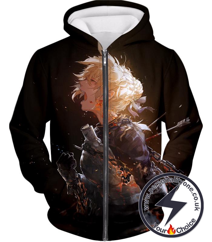 Fate Stay Night Pain and Grief Arturia Pendragon Black Action Zip Up Hoodie